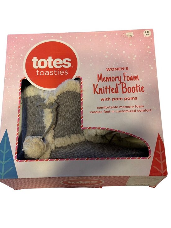 totes Shoes - Totes Toasties Womens Memory Foam Knitted Bootie With Pom Poms Size 8-9